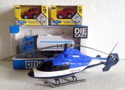 4 db kis autó kisautó kocsi jármű rendőrségi helikopter makett modell játék