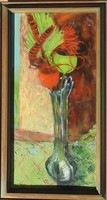 Ismeretlen festőművész - Mák szárazvirág csokor  csendélet - jelzett - olaj / vászon