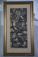 Francia impresszionista monokróm párizsi utcai jelenet akvarell festmény Marius Girardtól