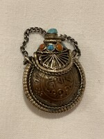 Chinese opium holder with coral and turquoise stones.