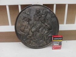 Old bronze picture --- diameter = 28.5 cm