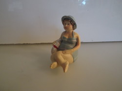 Ceramic - lady with floating rubber - figure - 7 x 6 x 5 cm - German - flawless - lovely - charming