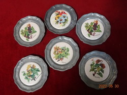 Tin small plate with porcelain insert, six pieces for sale. He has! Jókai.