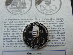 ECU ezüst 500 forint 1994 PP 31.47 gramm + Certi !