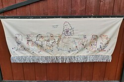 Embroidered snow white and 7 dwarf wall hangings, nostalgia pieces, peasant decoration