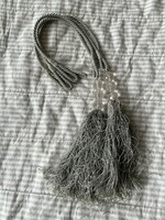 Ezüst szürke selyem függöny elkötő bojt krakle gyöngyökkel