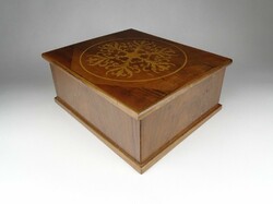 1J093 antique large inlaid wooden box jewelry box cigar box 19 x 22 x 9 cm
