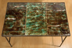 Zsolnay samott kerámia lapos iparművészeti kovácsoltvas asztal