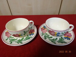 German glazed ceramic teacup + placemat, hand painted. Sign: 3322. There is a! Jókai.
