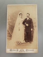 Antik esküvői fotó Garai J. Szeged műtermi fénykép menyasszony vőlegény kép