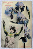 Antik Bergeret üdvözlő fotó képeslap  Írisz hölgy