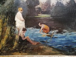 Gyertyáni Németh Gyula: Fürdőzők olaj, vászon festmény, 80 x 60 cm