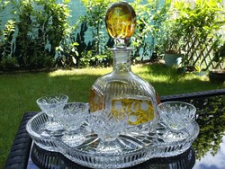 Karl  Palda cseh Bohemia glass dekanter tálcával és négy stampedli pohárral