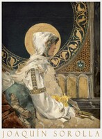 Joaquín Sorolla praying saint 1888 painting art poster with hooded female figure golden golden halo