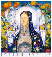 Joseph Stella Madonna 1926 festmény művészeti plakátja, Szűz Mária portré színes virágok gyümölcsök