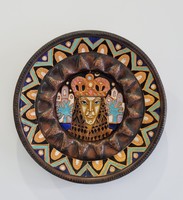 Applied art embossed, painted bronze plate wall bowl / wall ornament-32 cm