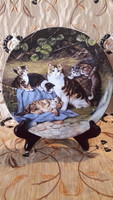 Macskás porcelán dísztányér, cicás falitányér 5 (L2288)