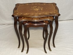 XV. Lajos stílusú 3 db intarziás asztal