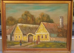 Réti Mátyás (1922-2002.) : Bakonybéli házak, 60x80 cm.
