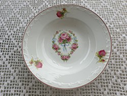 Old vintage porcelain wall plate with rosy plate with folk rose garland wall decoration
