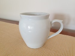 Old white porcelain stoneware jar vintage folk mug 14 cm
