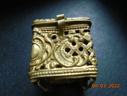 Antique baroque ormolu gilded bronze ring holder with thick crystal top