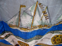 Vitorlás hajó mintás barokkos valódi selyem kendő