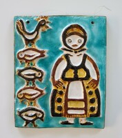 Borsódy ágnes applied art ceramic picture, with a rarer motif-22 * 18 cm