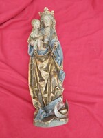 Szűz Mária a kisdeddel antik fa szobor 75 cm.