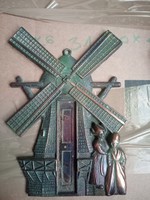 Rare antique Dutch copper windmill wall decoration