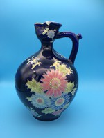 Ritka kék Zsolnay porcelánfajansz korsó virágmintás dekorral 1890 körül