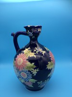 Ritka kék Zsolnay porcelánfajansz korsó virágmintás dekorral 1890 körül