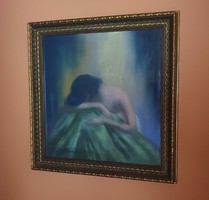 Attila Sassy (aiglon): guilty girl, 53.5X52 cm glazed frame, pastel painting
