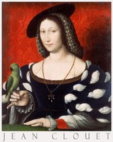 Jean Clouet Navarrai Valois Margit 1527 festmény művészeti plakátja, reneszánsz női portré papagáj