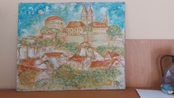 (K) contemporary painting Veszprém Castle 47x38 cm