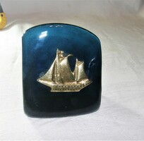 Glass weights with sailing ship decoration