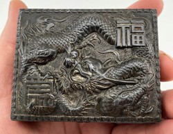 Antique Silver Plated Chinese Dragon Japanese Wood Inserted Metal Marked Box Box Box China East Asia