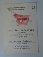 D190601 Magyar Kommunista Ifjúsági Szövetség   -Tagsági  Igazolvány 1985
