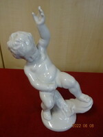 Herend porcelain figurine, peeing boy, white, printed marking. He has! Jókai.