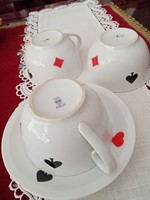 1 db régi Zsolnay francia  kártya mintás porcelán  teás szett:  csésze  és csészealj