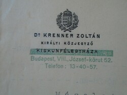 D190622 Kiskunfélegyháza Dr. Krenner Zoltán k. közjegyző keresztlevél 1942 Vágujhely Czollner Schell