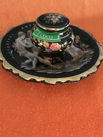 Görög parfüm krémes porcelán tégely, tálkával, eredeti tartalommal.