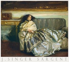 John Singer Sargent Kényelemben 1911 festmény művészeti plakát, elegáns hölgy pihen a kanapén