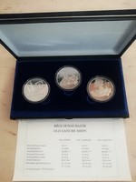 Régi Dunai Hajók 925-ös ezüst érmék 1993 BU sor, díszdobozban 3 db egyben