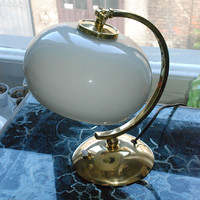Art deco  -  Bauhaus réz asztali lámpa felújítva  -  tejüveg ernyő