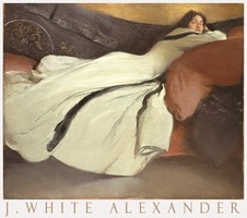 John White Alexander Pihenés 1895 festmény művészeti plakátja, elegáns hölgy fehér ruha kanapé álom