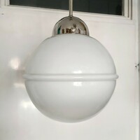 Art Deco - Bauhaus nikkelezett mennyezeti lámpa  felújítva - tejüveg gömb bura (UFO)