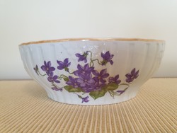 Régi Zsolnay porcelán ibolyás nagy tál falitál ibolya mintás népi falidísz pörköltes pogácsás tál