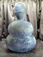 Spanyol fújt díszüveg palack dugóval – Art Deco stílusú, monumentális forma, 36 cm