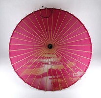 1J447 antique oriental silk umbrella parasol